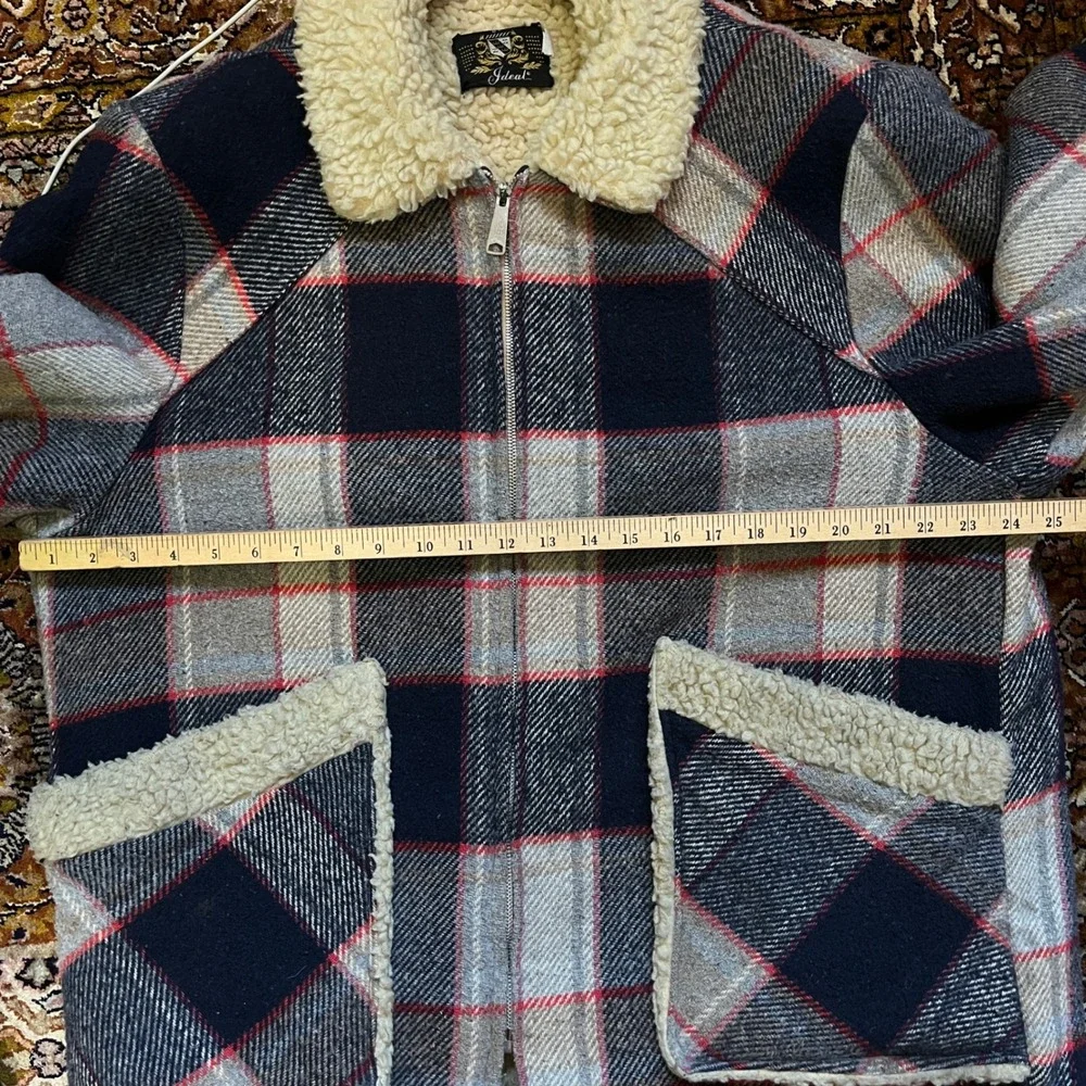 Size XL 46 Ideal Vintage‎ 60s Plaid Sherpa Lined Jacket Men Barn Coat Wool Blend